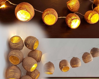 Luces de hadas, luces de cadena, iluminación de patio, iluminación de fiesta, lámparas de decoración de dormitorio, 10 lámparas de cuerda de yute, guirnalda de luces