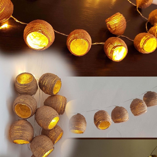 Fairy Lights, String Lights, Éclairage de patio, Éclairage de fête, Lampes de décoration de chambre à coucher, 10 lampes de corde de jute, guirlande lumineuse