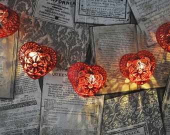 String Lights Fairy Lights Holiday LED Lights Party Lighting Bedroom Decor lamps, Lace  Red Hearts, Night lights, garland light