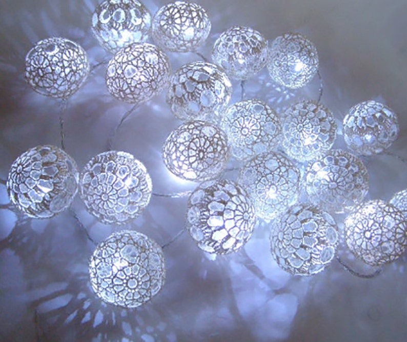 String Lights Fairy Lights Night Lights Bedroom Decoration Nursery lighting 10 Lace Crochet balls garland light image 2