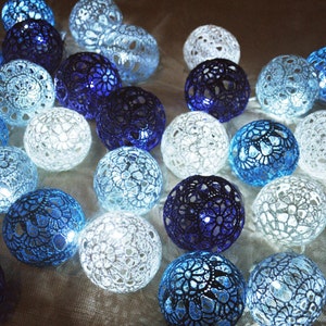 String Lights Fairy Lights Wedding Lighting Night LED Lights Bedroom Decor lamps 20 Crocheted blue shades balls garland light