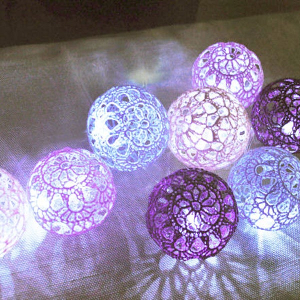 Lumières de chaîne, lumières de fée, éclairage de partie, lampes de décor de chambre à coucher, lumières de fée, 20 boules crochetées de dentelle, lumière de guirlande