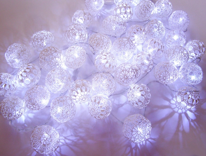 String Lights Fairy Lights Night Lights Bedroom Decoration Nursery lighting 10 Lace Crochet balls garland light image 5