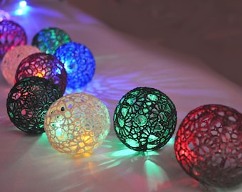 Christmas lights, Night Lights, Bedroom Decor lamps, Fairy Lights, String Lights,  20 Lace colorful balls, garland light