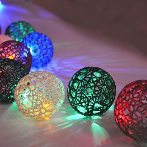 Christmas lights, Night Lights, Bedroom Decor lamps, Fairy Lights, String Lights,  20 Lace Crocheted  colorful balls, garland light