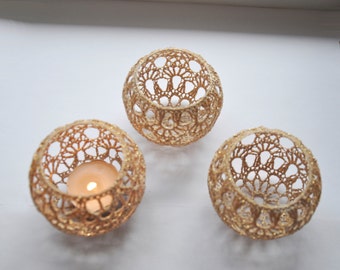5 Lace Candle Holders Wedding Table Centerpiece Set of 5, Wedding Lighting, Gold Table Decor, Party Wedding Decoration