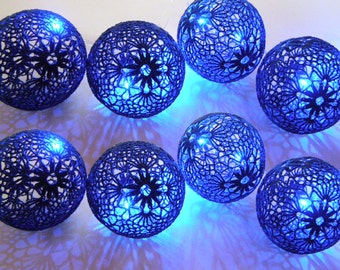 Fairy Night Lights, Navy blue String Lights, Wedding Lighting, Bedroom Decor lamps, 20 Crocheted  balls, garland light