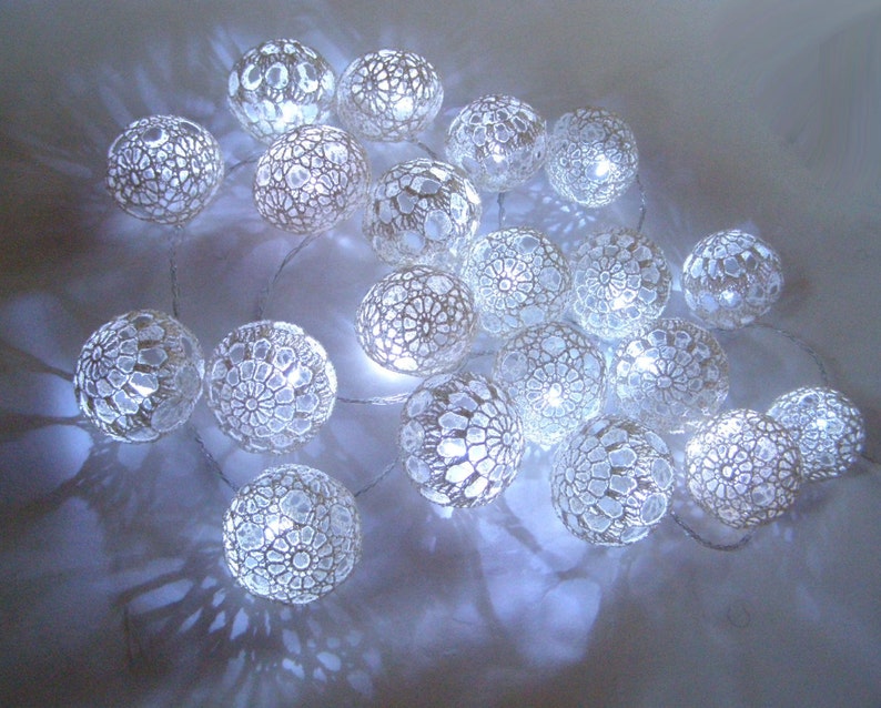 String Lights Fairy Lights Night Lights Bedroom Decoration Nursery lighting 10 Lace Crochet balls garland light image 1