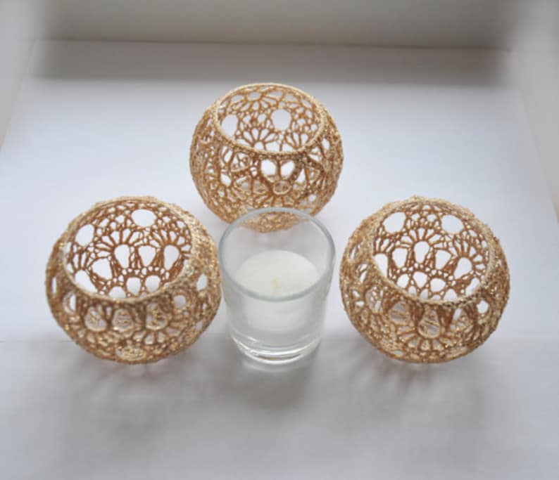 5 Wedding Table Centerpiece Votive Holders Crochet Candle Etsy UK