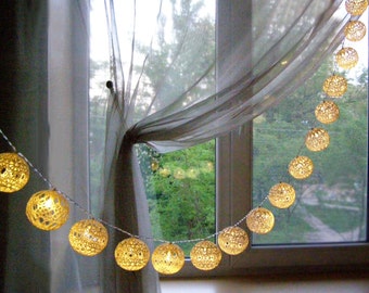 Luces de hadas, luces de cadena, luces navideñas, iluminación LED nocturna, lámparas de decoración de dormitorio, 20 bolas de encaje, guirnalda de luces