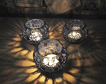 5 Wedding Candle Holders Votive Holders Lace Table Centerpiece Set of 5, Wedding Lighting, Navy blue Table Decor, Party Wedding Decoration