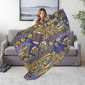 Couverture polaire carcajous de l'Université du Michigan, décoration de chambre pour dortoir UMich, cadeau pour les fans de sport confortable, cadeau pour les diplômés de l'université, fête sur le lit de l'université