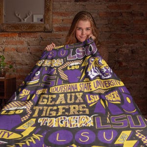 Custom LSU Blanket College Bed Party Decor Geaux Tigers Throw Louisiana State University Gift Dorm Room Blanket LSU Tigers Bedding Grad Gift