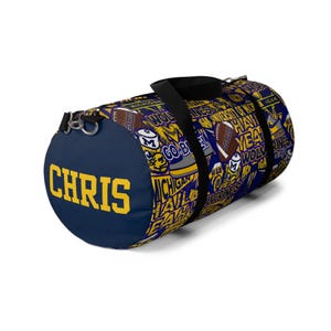 Personalized University of Michigan Duffle Bag Maize & Blue Gym Bag Custom Grad Gift U of M Wolverines Travel Bag College Bed Party