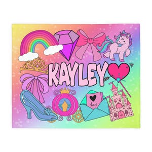 Personalized Fairytale Kids Blanket with Name Princess Unicorn Castle Design Custom Baby Blanket for Girls Toddler Gift Nursery Decor
