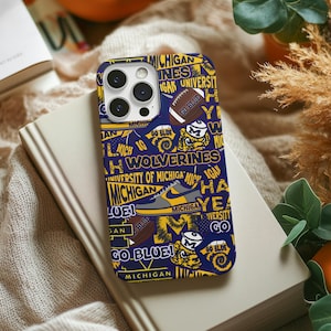 Custom Michigan iPhone Case Wolverines Phone Cover MagSafe University of Michigan Gift Go Blue Tech Accessory College Bed Party Grad Gift
