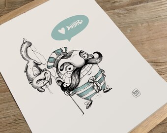 Ernesto • Illustration in Poster with wooden slats A3 format