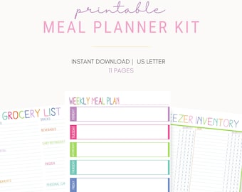Planificador de comidas semanal imprimible, tamaño carta, 8,5"x11"