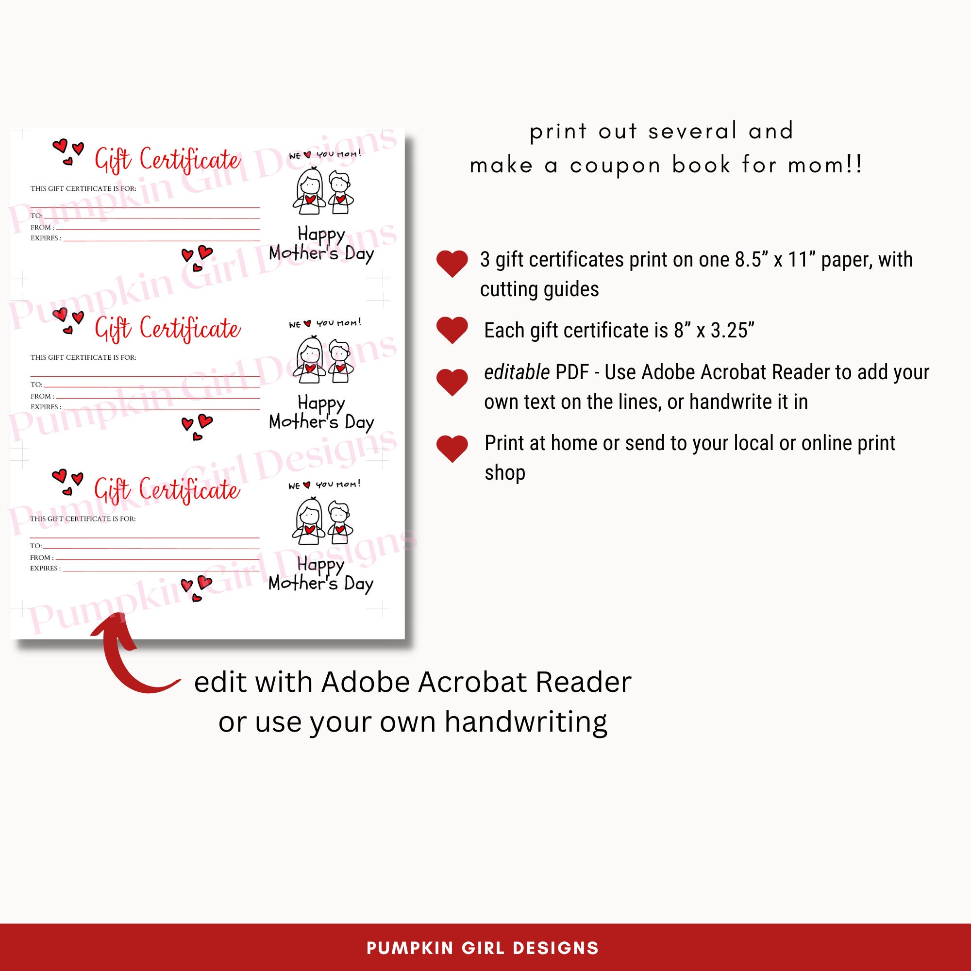 Printable Mother's Day Gift Certificate, Editable, Gift From Kids - Etsy
