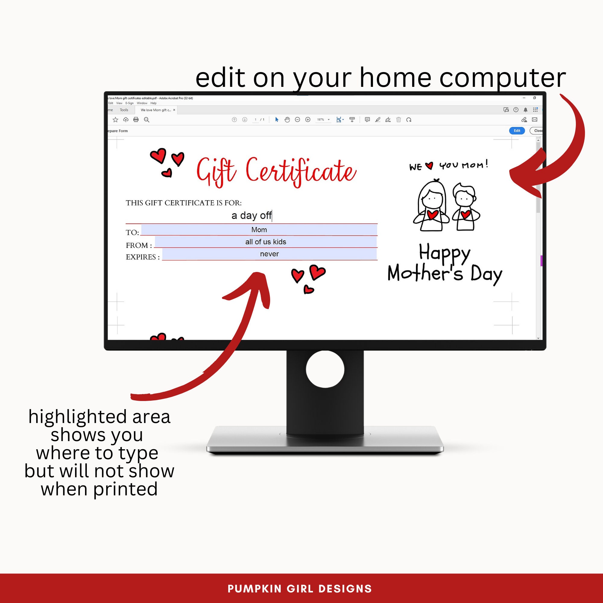Printable Mother's Day Gift Certificate, Editable, Gift From Kids - Etsy