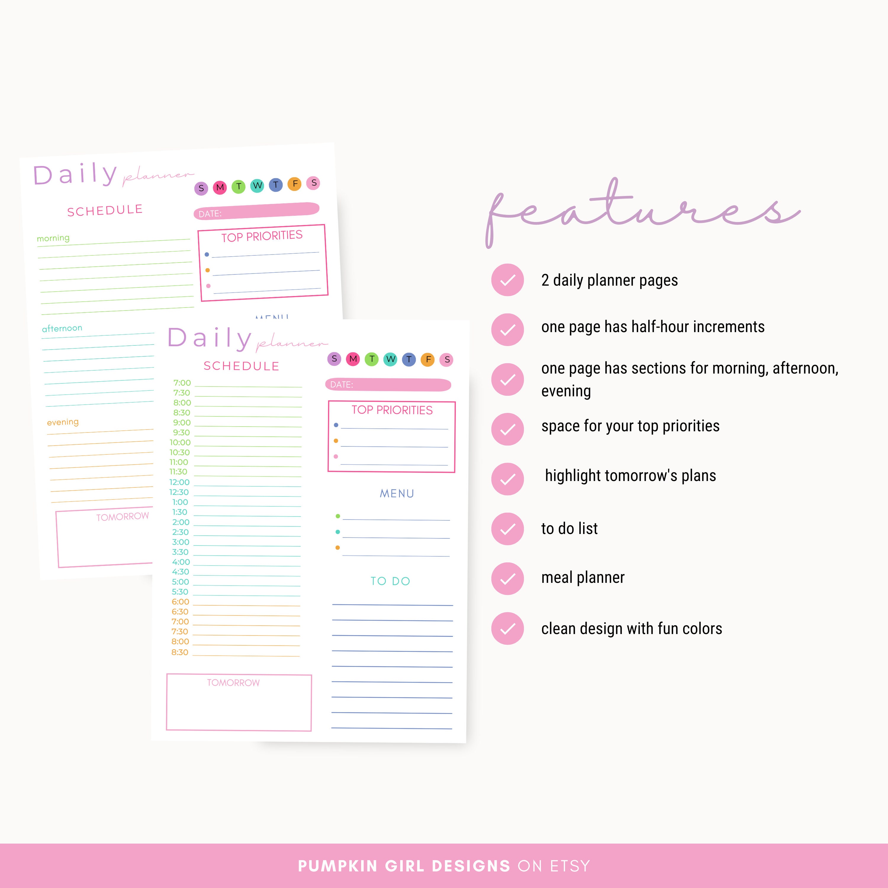 Printable Daily Planner Pages, US Letter Size, Full Size - Etsy
