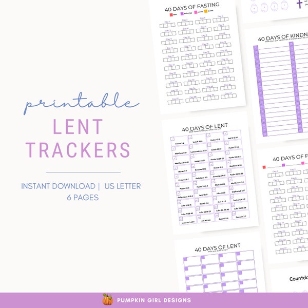 Lent Tracker, Countdown, Journal for Kids, Families, Adults