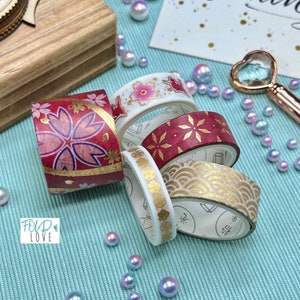 5er Set gold foliertes japanisches Sakura Pinky Washi Tape - Bullet Journal, Dekorativ, Basteln, Scrapbooking, Planer, Masking Tape