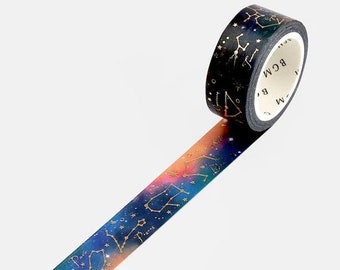 BGM Japón importó 15 mm Night Sky Zodiac Foiled Washi Tape - Bullet Journal, Decorativo, Crafting, Scrapbook Planner Cinta adhesiva