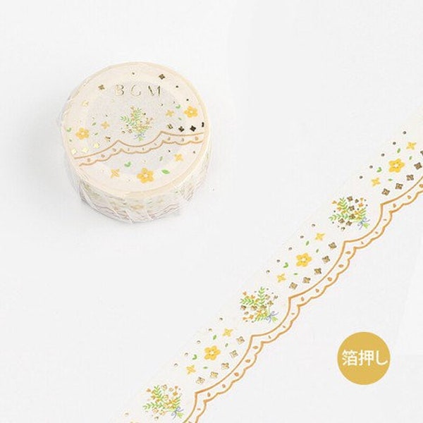 BGM Japon Importé 15 mm Little Bouquet Foiled Washi Tape - Bullet Journal, Décoratif, Artisanat, Scrapbooking, Planificateur, Ruban de masquage