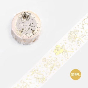 BGM Japan Imported 20mm Gold Foiled Floral Washi Tape - Bullet Journal, Decorative, Crafting, Scrapbooking, Planner, Masking Tape