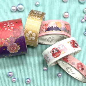 Set of 5 gold foiled Japanese Mt. Fuji and Lucky Charms washi tape - Bullet Journal, Decorative, Crafting, Scrapbooking Planner Masking Tape