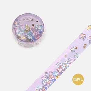 BGM Japan Imported 15mm Pastel Hydrangeas Foiled Washi Tape - Bullet Journal, Decorative, Crafting, Scrapbooking, Planner, Masking Tape