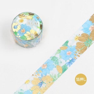 BGM 20mm “Flower Melody” American Blue Foiled Washi Tape - Bullet Journal, Decorative, Crafting, Scrapbooking, Planner, Masking Tape