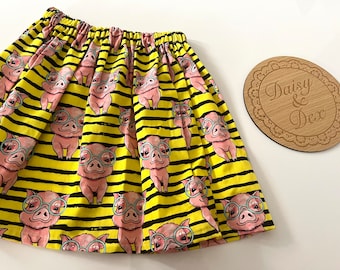 Piggy Skirt - Size 5 - Girls Clothing - Girl Skirt - Girls Skirts - Bright Skirt - Elastic Waist