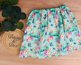 Chameleon Skirt - Size 0 1 2 3 4 5 6 7 - Girls Clothing - Girl Skirt - Girls Skirts - Floral Skirt - Elastic Waist