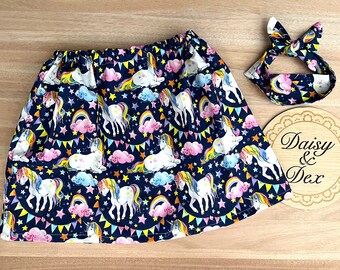 Unicorns and Rainbows Skirt - Size 0 1 2 3 4 5 6 7 Girls Clothing - Girl Skirt - Girls Skirts - Floral Skirt - Elastic Waist