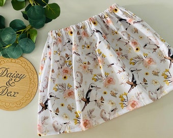 Native Floral Kookaburra Skirt - Size 0 1 2 3 4 5 6 7 Girls Clothing - Girl Skirt - Girls Skirts - Floral Skirt - Elastic Waist