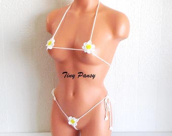 Daisy Micro Thong Crochet G String Bikini Set By Tiny Pansy Daisy Micro Thong Crochet G String Bikini Set By Tiny Pansy
