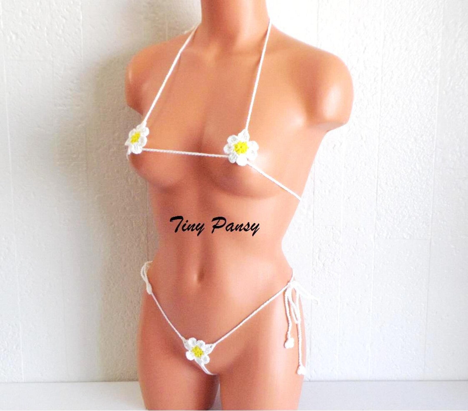 Daisy Micro Thong Crochet G-string Bikini Set by Tiny Pansy image 1.