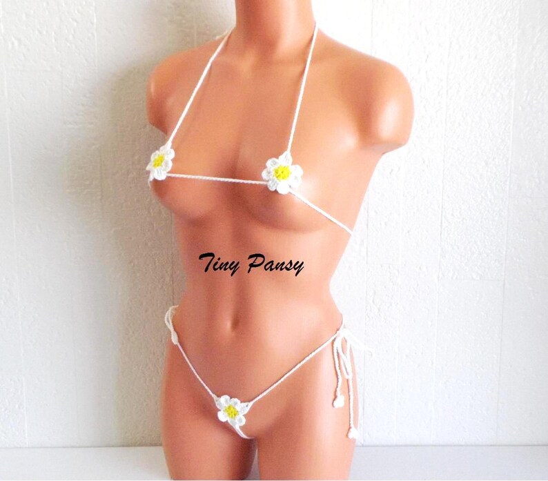Daisy Micro Thong Crochet Gstring Bikini Set by Tiny Pansy Etsy