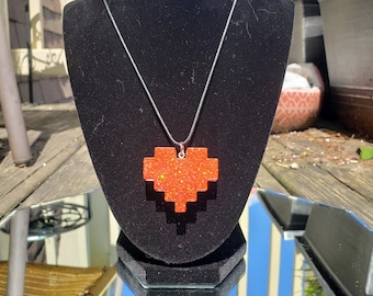 Awesome Resin 8-bit Pixel Heart Gamer Charm Necklace Pick Your Color!