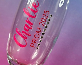 Prom 2026, personalised champagne flute, glass, school leaver, university graduate, keepsake