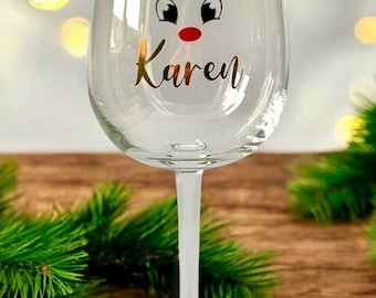 Personalised Christmas Wine Glass, Reindeer, Xmas Table Decor