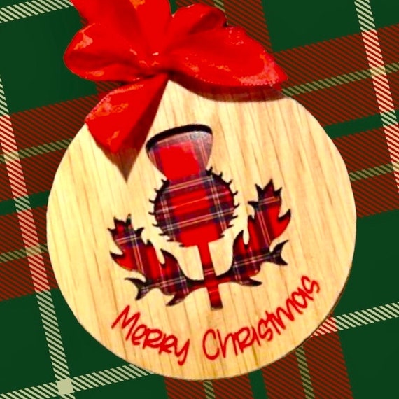 Tartan Christmas Bauble: Handmade Oak Veneer Scottish Ornament