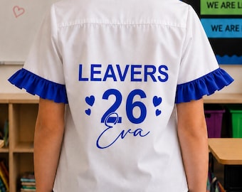 School Leavers shirt 2026, personalised, blouse, with bows, frills