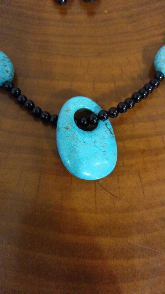 Handmade 1 Long Black Tassel Dangle Turquoise Gemstone & Beaded Necklace # B205 Handmade 1 Long Black Tassel Dangle Turquoise Gemstone & Beaded Necklace # B205