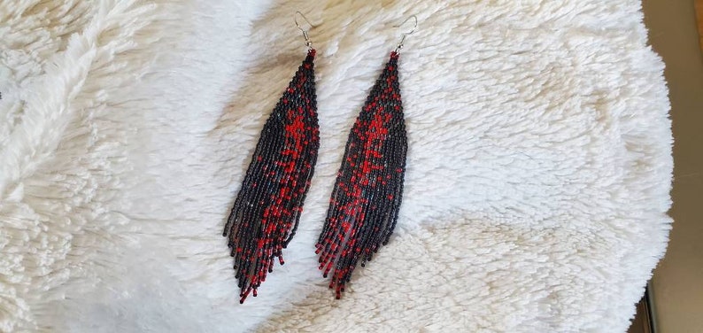 Red /& Black Handwoven Beaded Earrings