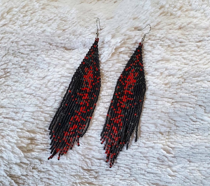 Red /& Black Handwoven Beaded Earrings