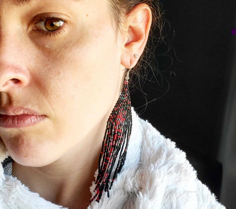 Red /& Black Handwoven Beaded Earrings