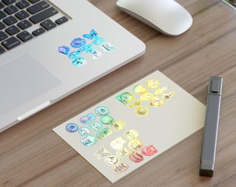 Holographic Rainbow Icons Sticker Sheet | Pastel Galaxy Stickers